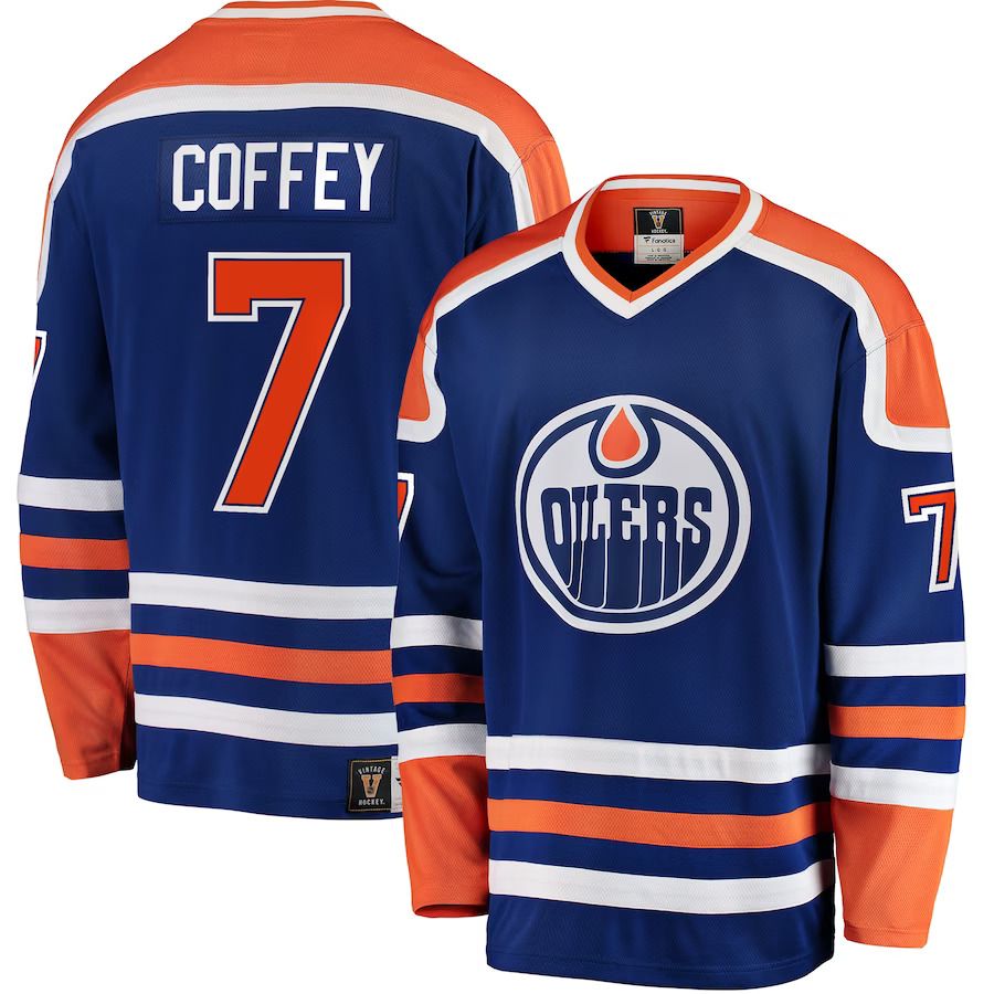 Men Edmonton Oilers #7 Paul Coffey Fanatics Branded Blue Premier Breakaway Retired Player NHL Jersey->customized nhl jersey->Custom Jersey
